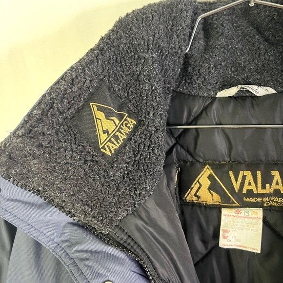 VALANGA BLUE WINTER COAT WARM VINTAGE WITH HOODIE COAT FAUX SHERPA WOMAN SIZE 12 - Picture 12 of 17